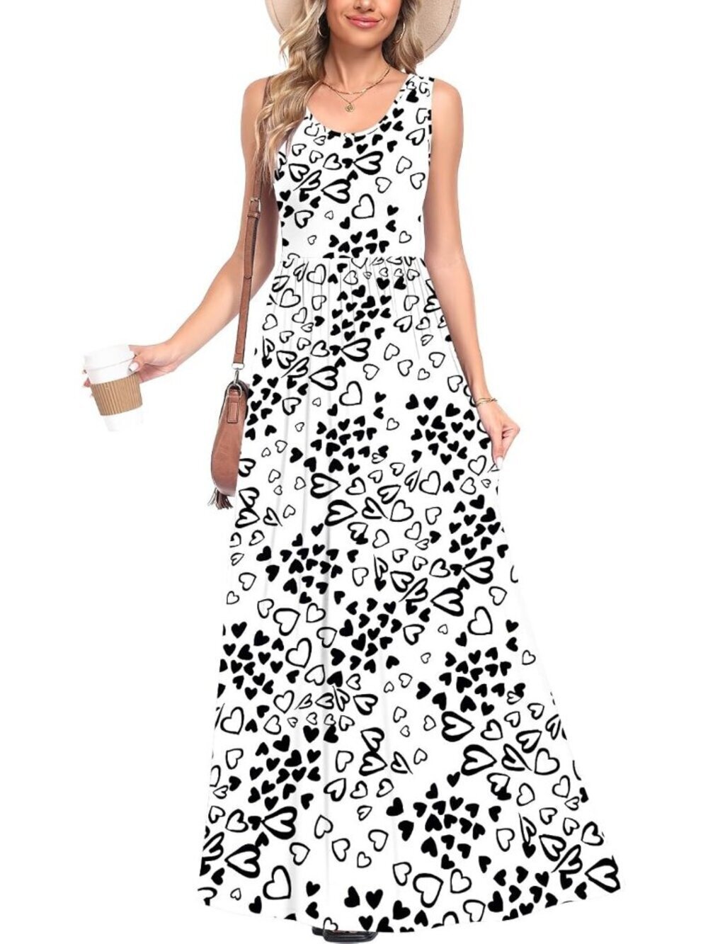 Women's Lovely Heart Fragment Casual Sleeveless Stylish  Vacation Maxi Dress